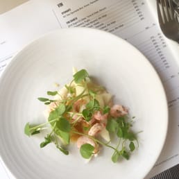 White asparagus, shrimps, bagna cauda, lemon & herbs