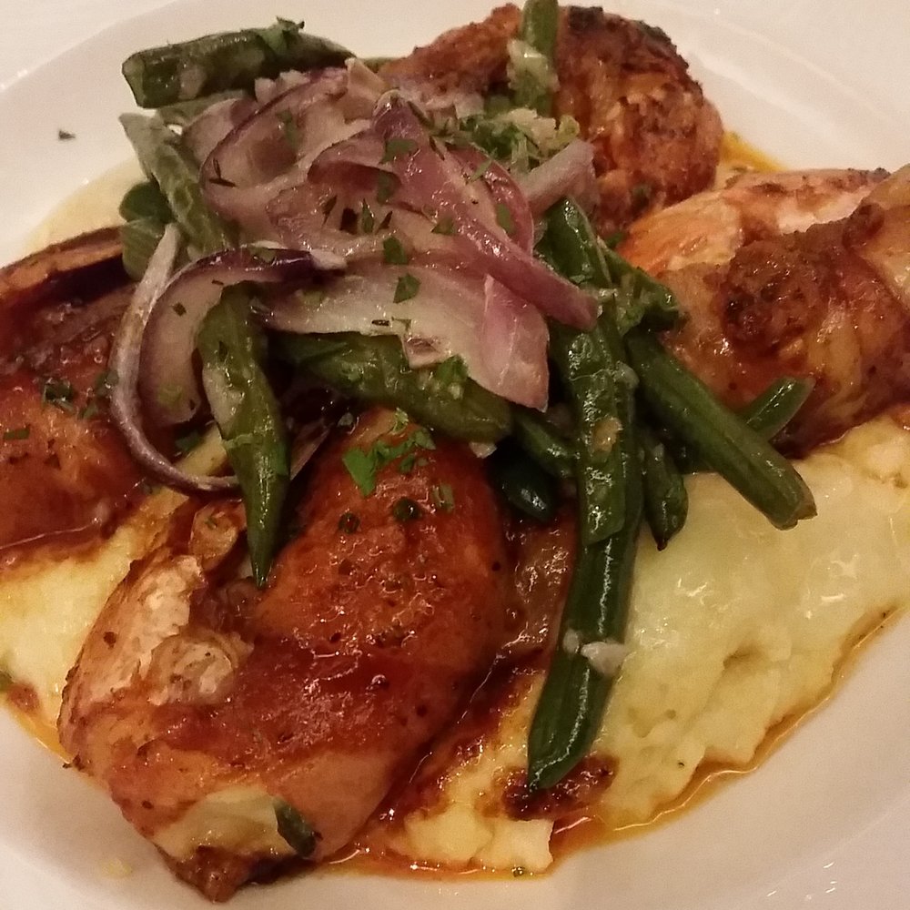 Lightfoot Restaurant - Bacon wrapped bbq shrimp & grits topped with green beans/onion - American Near Me - Leesburg, Virginia