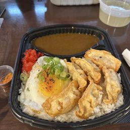 Chicken Gyoza w fried egg