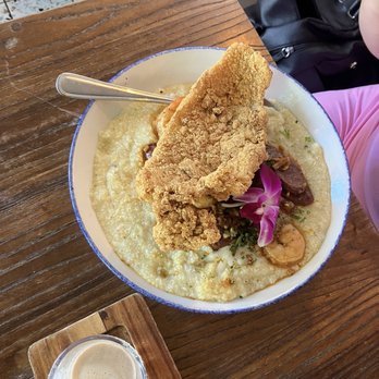 Kitchen 15 - Shrimp n grits with sausage add catfish - Breakfast & Brunch Near Me - Sacramento, California