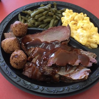Wildwood Bar-B-Que - Brisket platter with 2 sides and hush puppies - Hot Dogs Near Me - Powhatan, Virginia Wildwood Bar-B-Que - Brisket platter with 2 sides and hush puppies - Hot Dogs Near Me - Powhatan, Virginia