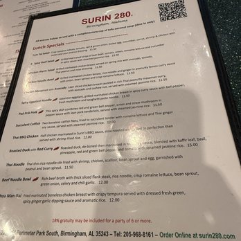 Surin 280 - Menu - Thai Near Me - Birmingham, Alabama