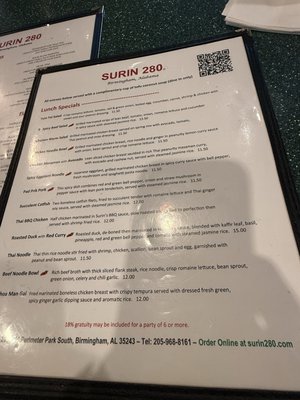 Menu photo 2 Surin 280 Birmingham, AL
