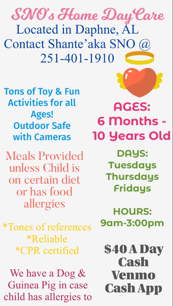SNO’s Home Day Care - childcare center in Daphne, AL