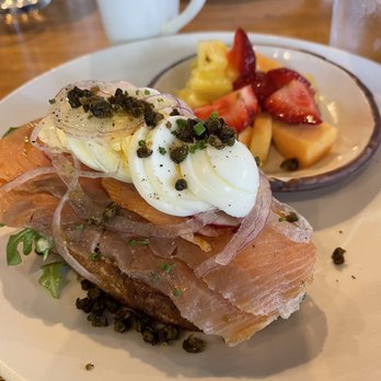 Trust - Salmon toast and fruit - New American Near Me - San Diego, California