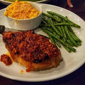 Citizens Grill - Pork chop with a sweet BBQ glaze, mac & cheese with asparagus - American Near Me - Conroe, Texas