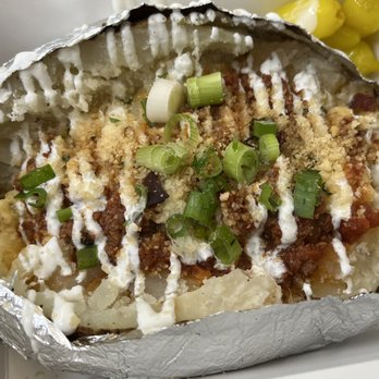 The Kroft - Loaded baked potato, supposedly with chili. Very skimpy toppings. Pretty weak. - Sandwiches Near Me - Anaheim, California The Kroft - Loaded baked potato, supposedly with chili. Very skimpy toppings. Pretty weak. - Sandwiches Near Me - Anaheim, California