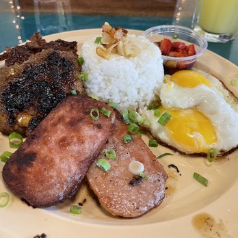 The Sinful Kitchen - 7/17 special- Big Filipino- Longanisa sausage patties, two slices of spam, two sunny side up eggs, garlic rice and asian salsa AMAZING! - Breakfast & Brunch Near Me - Portland, Maine The Sinful Kitchen - 7/17 special- Big Filipino- Longanisa sausage patties, two slices of spam, two sunny side up eggs, garlic rice and asian salsa AMAZING! - Breakfast & Brunch Near Me - Portland, Maine