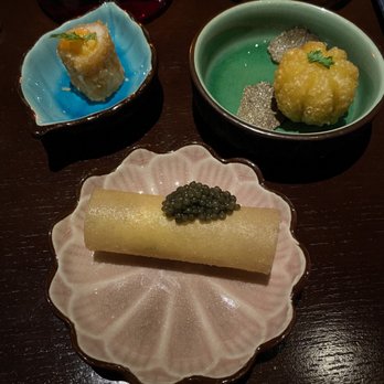 Empress by Boon - Roasted duck and truffle pumpkin puff; scallop and caviar roll - Cantonese Near Me - San Francisco, California Empress by Boon - Roasted duck and truffle pumpkin puff; scallop and caviar roll - Cantonese Near Me - San Francisco, California