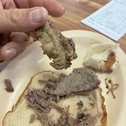 Paul and Jackie's - Gristle on a pulled pork sandwich....