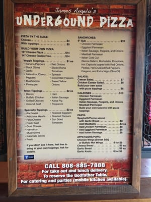 Menu photo 8 James Angelo's Underground Pizza Kamuela, HI