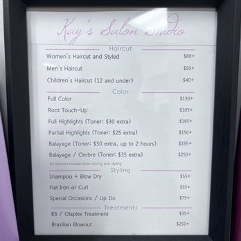 Kay's Salon Studio - price list - Hair Stylists Near Me - San Diego, California Kay's Salon Studio - price list - Hair Stylists Near Me - San Diego, California