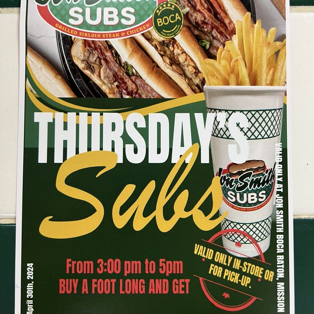 Jon Smith Subs - New sale going on as of April 2024 - Fast Food Near Me - Boca Raton, Florida Jon Smith Subs - New sale going on as of April 2024 - Fast Food Near Me - Boca Raton, Florida