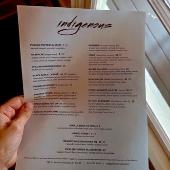 Indigenous Restaurant - Menu - New American Near Me - Sarasota, Florida