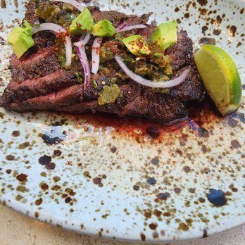 Manuela - Cast iron grass fed skirt steak (medium rare) - New American Near Me - Los Angeles, California Manuela - Cast iron grass fed skirt steak (medium rare) - New American Near Me - Los Angeles, California