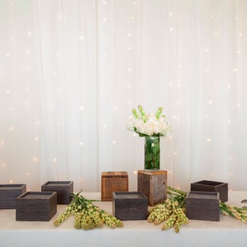 Malibu West Beach Club - love the lights and fabric draping inside the venue (display by Pure Joy Catering, flowers DIY) - Venues & Event Spaces Near Me - Malibu, California