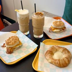 Quigley Coffee - Lemon Cloud & FL Boi Lattes. Jammy Sammy & cheese danish