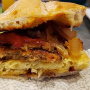Photo of Bar Bombón - Philadelphia, PA, United States. Interior of breakfast egg torta ($7 + $2 for sausage). Fine, but nothing special.