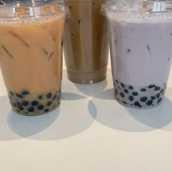 Aware Coffee - left: House Chai Tea w/ Almond milk with boba middle: Vietnamese Cold Brew Coffee right: Taro Milk Tea w/ boba - Coffee & Tea Near Me - Las Vegas, Nevada