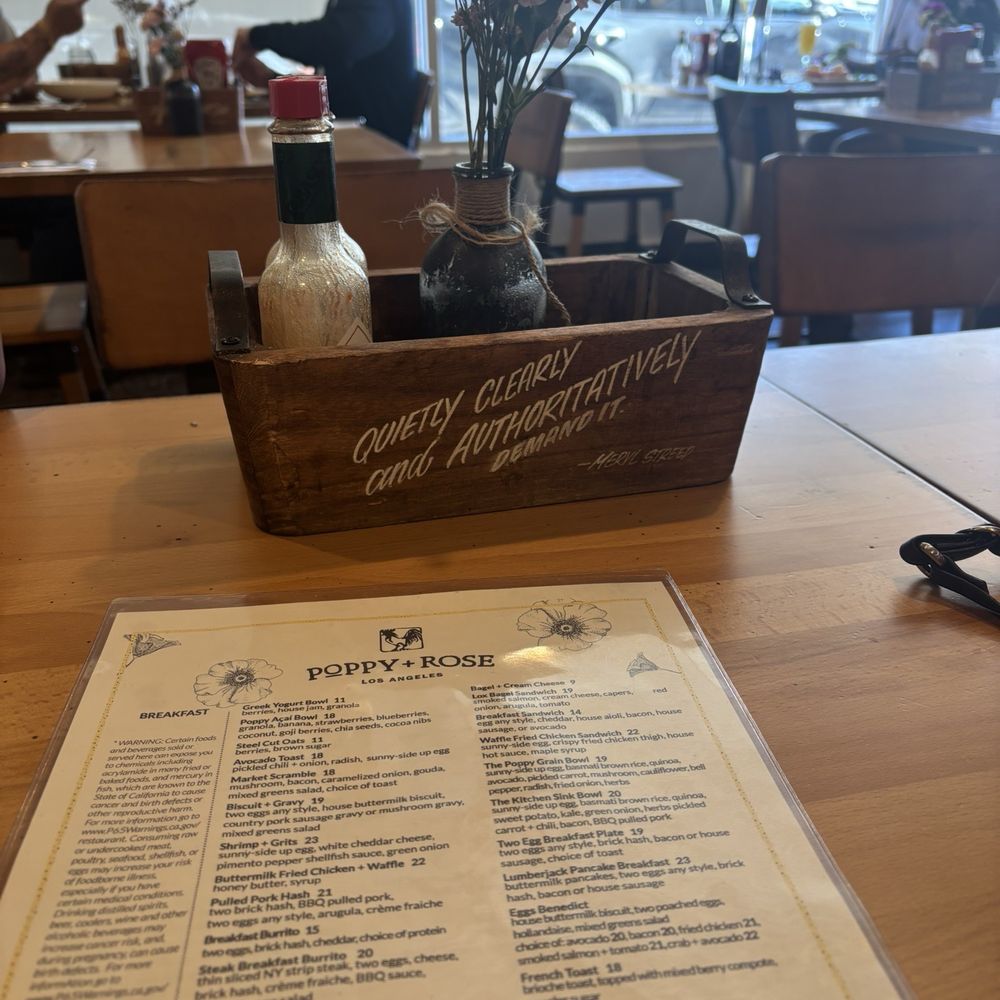 Poppy + Rose - Menu and community style table - Breakfast & Brunch Near Me - Los Angeles, California