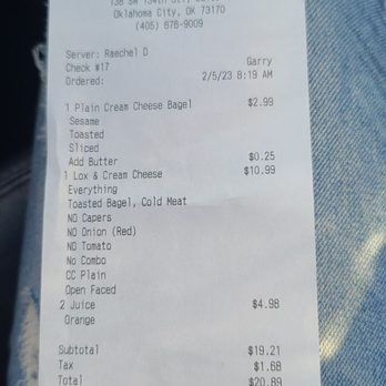 Old School Bagel - the receipt for the bagel - Bagels Near Me - Oklahoma City, Oklahoma Old School Bagel - the receipt for the bagel - Bagels Near Me - Oklahoma City, Oklahoma