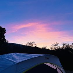 Oak Grove Campground - Sunset aglow behind the tent