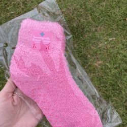 Cute fuzzy socks for Breast Cancer Awareness Month