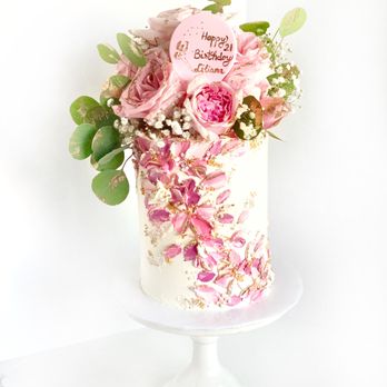 CocoaBerry Cake Co - Custom birthday cake by Ioana. Painted flower icing and abundant fresh roses on top.  Gorgeous!!! - Bakeries Near Me