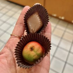 Kilwins Ice Cream - Chocolate - Fudge - A chocolate and a marzipan fruit