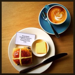 Brightbird Espresso - House made hot cross bun & single origin from Ethiopia