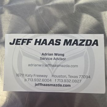 Jeff Haas Mazda - Adrian's business card - Car Dealers Near Me - Houston, Texas Jeff Haas Mazda - Adrian's business card - Car Dealers Near Me - Houston, Texas
