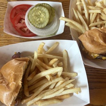 The Bitch's Corner Bar - Midwest burger split with produce. - Burgers Near Me - Lingle, Wyoming