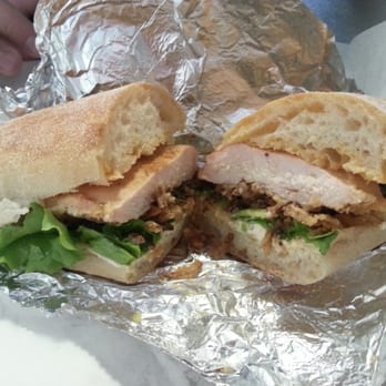 Darwin - Hot Chick - chicken breast, buffalo sauce, creamy blue cheese,  lettuce and frizzled onions on stretch bread $8.50 - Sandwiches Near Me - Syracuse, New York