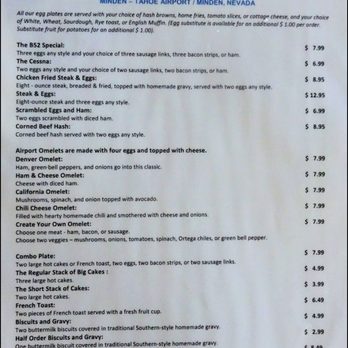 Taildragger Cafe - The first page of the breakfast menu offers all of your breakfast classic choices. - American Near Me - Minden, Nevada Taildragger Cafe - The first page of the breakfast menu offers all of your breakfast classic choices. - American Near Me - Minden, Nevada