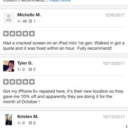 Mobile iRepair - Akron - Our "not recommend 5 star reviews"
