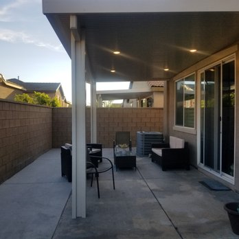 Shade Builders - covered patio with 4 can lights.  beautiful patio cover. - Patio Coverings Near Me - Palm Desert, California