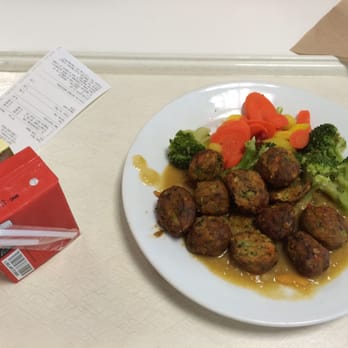 IKEA Restaurant - Vegetable Meatballs with Sweet Potato sauce and assorted veggies! Delicious and vegan! - Scandinavian Near Me - Hicksville, New York