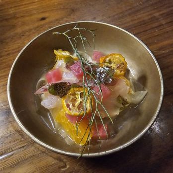 Kochi - Hwe (red snapper, bergamot, doenjang, fennel salad, satsuma - Korean Near Me - New York, New York Kochi - Hwe (red snapper, bergamot, doenjang, fennel salad, satsuma - Korean Near Me - New York, New York
