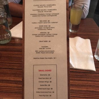 Klong - Happy hour menu! You can see my friends passion fruit mimosa for $3 on the right side just off the menu - Thai Near Me - New York, New York