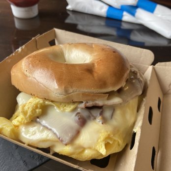 Lisa's Cafe on Chocolate - Bacon, Egg & Cheese Bagel Sandwich - Cafes Near Me - Hershey, Pennsylvania