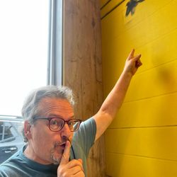 McDonald's - Lance pointing to one of the McCafe birds