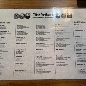 Mad For Sushi - Menu (Back) - Sushi Bars Near Me - Dublin, California