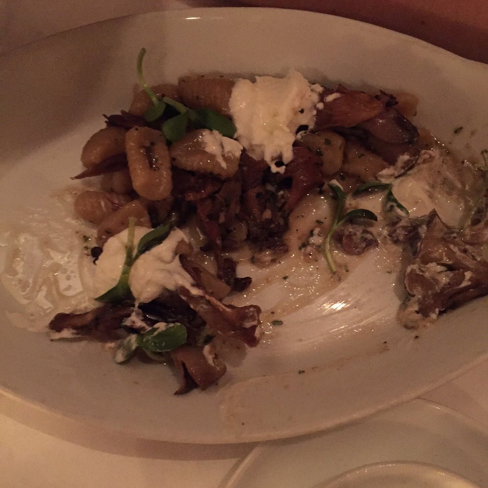 New Rivers - Gnochetti pasta with hen of the woods mushrooms and whipped ricotta. Half eaten - New American Near Me - Providence, Rhode Island New Rivers - Gnochetti pasta with hen of the woods mushrooms and whipped ricotta. Half eaten - New American Near Me - Providence, Rhode Island