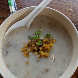 Congee - a savory rice pudding with meat. Not to be missed. Surprisingly good. Congee - a savory rice pudding with meat. Not to be missed. Surprisingly good.