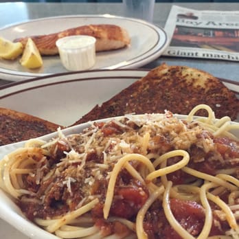 Peter's Cafe - Side order of salmon and side order of spaghetti. Spaghetti looks good but read my comment about the "sauce." - American Near Me - Millbrae, California Peter's Cafe - Side order of salmon and side order of spaghetti. Spaghetti looks good but read my comment about the "sauce." - American Near Me - Millbrae, California