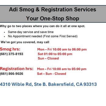 Adi Smog & Registration - Registration Services Near Me - Bakersfield, California Adi Smog & Registration - Registration Services Near Me - Bakersfield, California