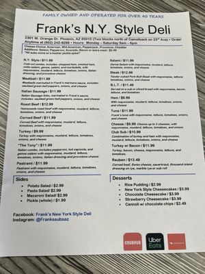Menu photo 5 Frank's New York Style Deli Phoenix, AZ