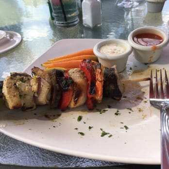 Anthony's Fish Grotto - Shrimp, Scallop, Fish Kabob, with a side vegetable. OMG! - Seafood Near Me - La Mesa, California
