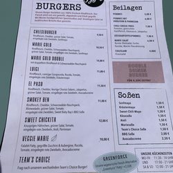 Burger Marie - Speisekarte