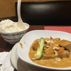 Eat at Thai - Masaman Curry with Tofu - thickest Masaman I have ever had (with avocado) & rice.